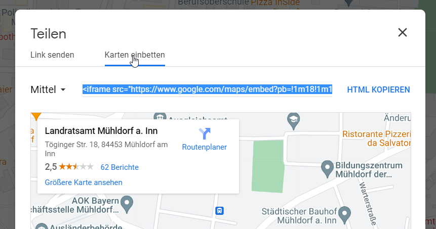 Google Maps - Link kopieren